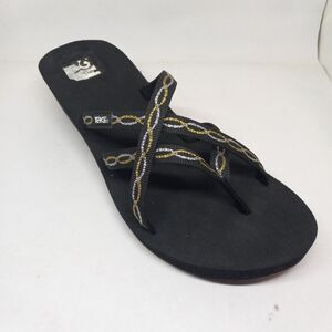 Teva Size 11 Mush Mandalyn Ola 2 Wedge Sandal-Strappy Thong-Gold/Black-Comfort